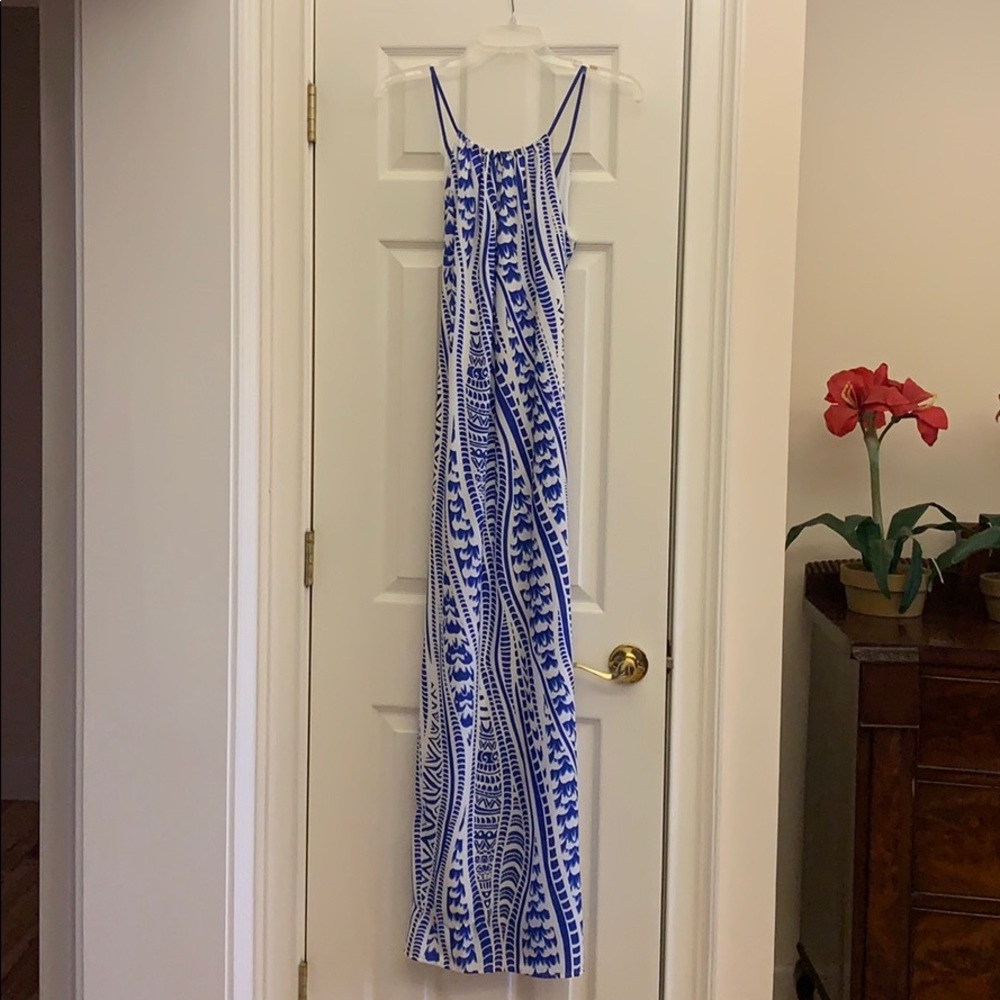 Blue and white long fab’rik maxi dress